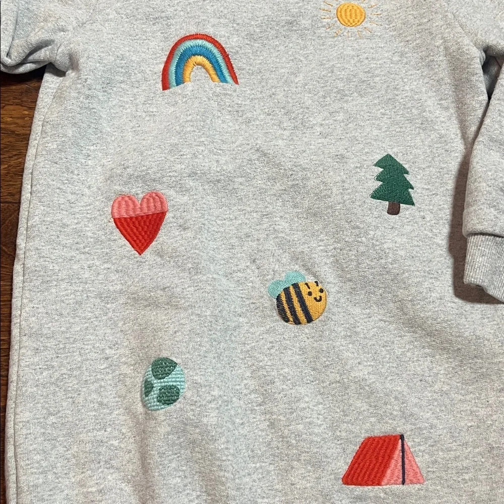 Frugi Embroidered Heathered Gray Organic Cotton Sweatshirt Dress, size 6-7